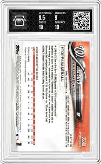 Juan Soto from the 2018 Topps Update set graded by Arena Club and given an overall grade of 9.5.