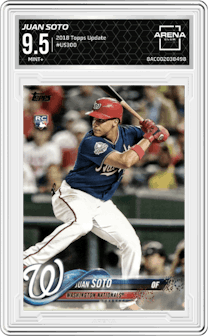 Juan Soto from the 2018 Topps Update set graded by Arena Club and given an overall grade of 9.5.