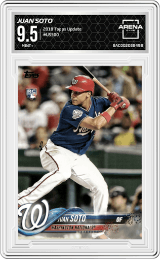 Juan Soto from the 2018 Topps Update set graded by Arena Club and given an overall grade of 9.5.