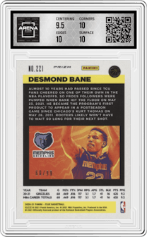 Desmond Bane from the 2020-21 Panini Flux set featuring a Blue Mojo parallel graded by Arena Club and given an overall grade of 10.