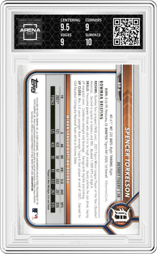 Spencer Torkelson from the 2023 Topps Archives Signature Series Active Player Edition  set graded by Arena Club and given an overall grade of 9.5.