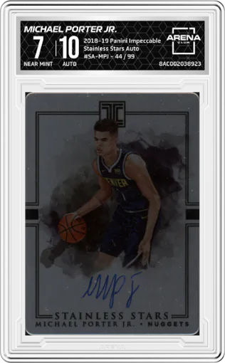 Michael Porter Jr. from the 2018-19 Panini Impeccable  set graded by Arena Club and given an overall grade of 7.