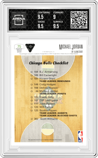 Michael Jordan  from the 1991-92 Upper Deck set graded by Arena Club and given an overall grade of 9.5.