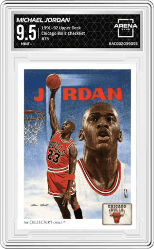 Michael Jordan  from the 1991-92 Upper Deck set graded by Arena Club and given an overall grade of 9.5.
