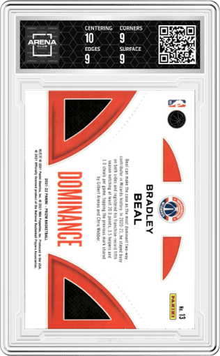 Bradley Beal from the 2021-22 Panini Prizm  set graded by Arena Club and given an overall grade of 9.5.