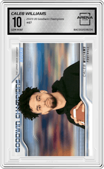 Caleb Williams from the 2023 Upper Deck Goodwin Champions set graded by Arena Club and given an overall grade of 10.