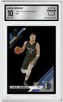 Luka Doncic from the 2019-20 Panini Clearly Donruss set graded by Arena Club and given an overall grade of 10.