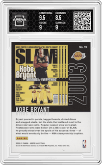 Kobe Bryant from the 2020-21 Panini NBA Hoops set graded by Arena Club and given an overall grade of 9.