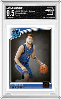 Luka Doncic from the 2018-19 Panini Donruss  set graded by Arena Club and given an overall grade of 9.5.