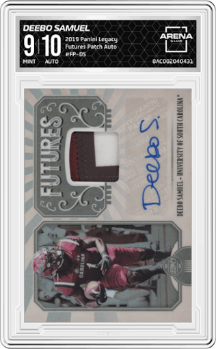 Deebo Samuel from the 2019 Panini Legacy set graded by Arena Club and given an overall grade of 9.