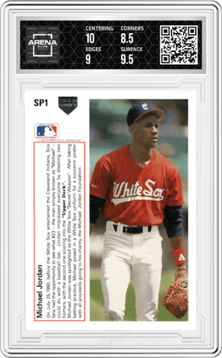 Michael Jordan from the 1991 Upper Deck set graded by Arena Club and given an overall grade of 9.