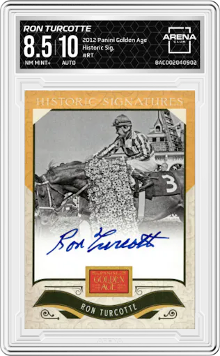 Ron Turcotte from the 2012 Panini Golden Age set graded by Arena Club and given an overall grade of 8.5.