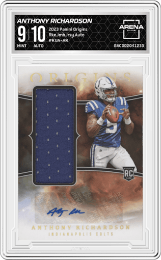 Anthony Richardson from the 2023 Panini Origins set graded by Arena Club and given an overall grade of 9.
