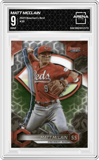 Matt McClain from the 2023 Bowman's Best set graded by Arena Club and given an overall grade of 9.
