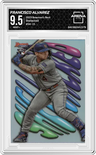 Francisco Alvarez from the 2023 Bowman's Best set graded by Arena Club and given an overall grade of 9.5.