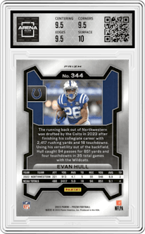 Evan Hull from the 2023 Panini Prizm set featuring a Press Proof parallel graded by Arena Club and given an overall grade of 10.