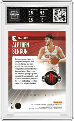 Alperen Sengun from the 2021-22 Panini Chronicles set graded by Arena Club and given an overall grade of 9.