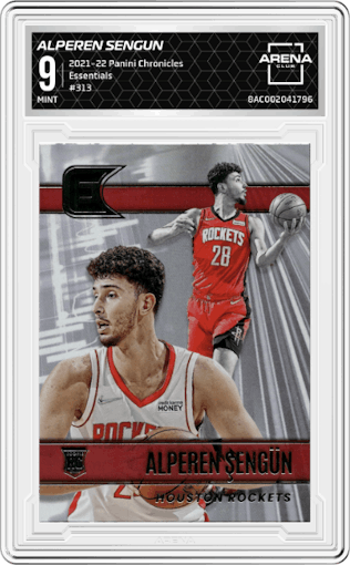 Alperen Sengun from the 2021-22 Panini Chronicles set graded by Arena Club and given an overall grade of 9.
