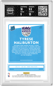 Tyrese Haliburton from the 2020-21 Panini Donruss Optic set graded by Arena Club and given an overall grade of 9.5.