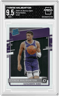 Tyrese Haliburton from the 2020-21 Panini Donruss Optic set graded by Arena Club and given an overall grade of 9.5.