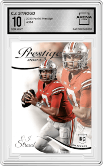 C.J. Stroud  from the 2023 Panini Prestige set graded by Arena Club and given an overall grade of 10.