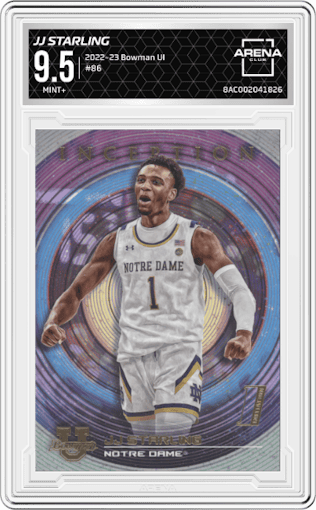 JJ Starling from the 2022-23 Bowman University Inception set graded by Arena Club and given an overall grade of 9.5.