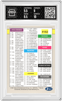 Checklist from the 1991 Impel Marvel Universe set graded by Arena Club and given an overall grade of 9.