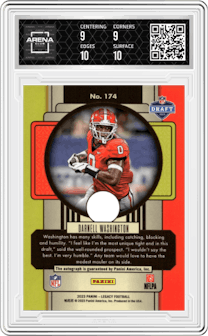 Darnell Washington from the 2023 Panini Legacy set graded by Arena Club and given an overall grade of 9.5.