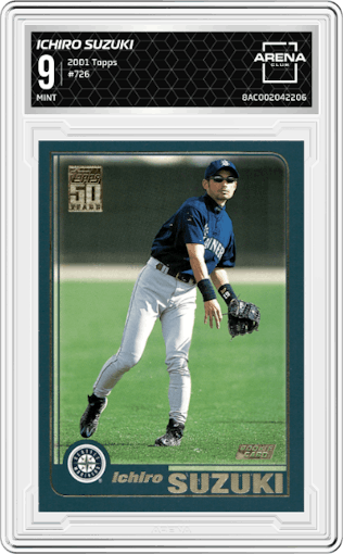 Ichiro Suzuki from the 2001 Topps set graded by Arena Club and given an overall grade of 9.