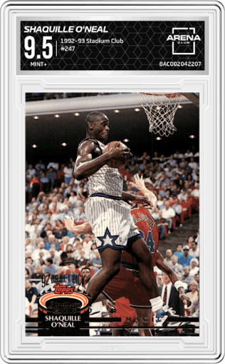 Shaquille O'Neal  from the 1992-93 Topps Stadium Club set graded by Arena Club and given an overall grade of 9.5.