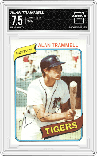 Alan Trammell from the 1980 Topps set graded by Arena Club and given an overall grade of 7.5.