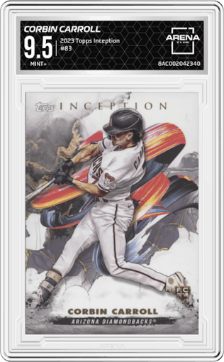 Corbin Carroll from the 2023 Topps Inception set graded by Arena Club and given an overall grade of 9.5.