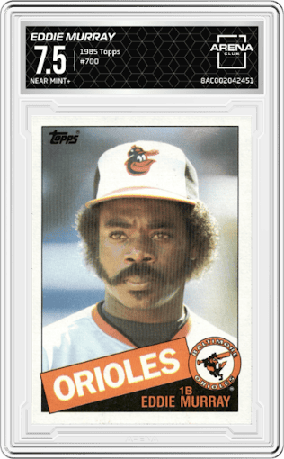 Eddie Murray from the 1985 Topps set graded by Arena Club and given an overall grade of 7.5.
