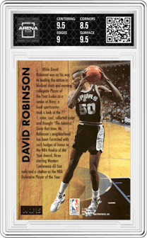 David Robinson from the 1993-94 Fleer Ultra set graded by Arena Club and given an overall grade of 9.