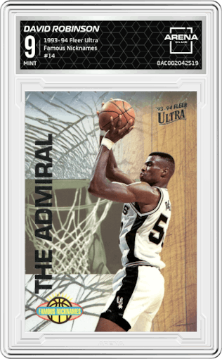 David Robinson from the 1993-94 Fleer Ultra set graded by Arena Club and given an overall grade of 9.