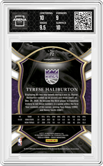 Tyrese Haliburton from the 2020-21 Panini Select  set graded by Arena Club and given an overall grade of 9.5.