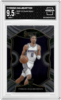 Tyrese Haliburton from the 2020-21 Panini Select  set graded by Arena Club and given an overall grade of 9.5.