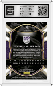 Tyrese Haliburton from the 2020-21 Panini Select  set graded by Arena Club and given an overall grade of 10.
