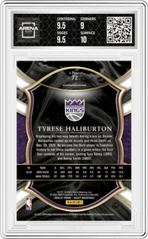 Tyrese Haliburton from the 2020-21 Panini Select  set graded by Arena Club and given an overall grade of 9.5.