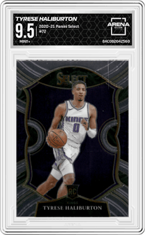 Tyrese Haliburton from the 2020-21 Panini Select  set graded by Arena Club and given an overall grade of 9.5.
