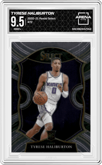 Tyrese Haliburton from the 2020-21 Panini Select  set graded by Arena Club and given an overall grade of 9.5.