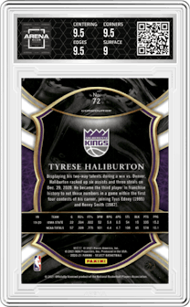 Tyrese Haliburton from the 2020-21 Panini Select  set graded by Arena Club and given an overall grade of 9.5.