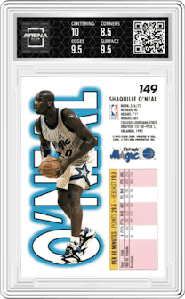  Shaquille O'Neal  from the 1993-94 Fleer set graded by Arena Club and given an overall grade of 9.