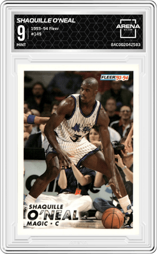  Shaquille O'Neal  from the 1993-94 Fleer set graded by Arena Club and given an overall grade of 9.