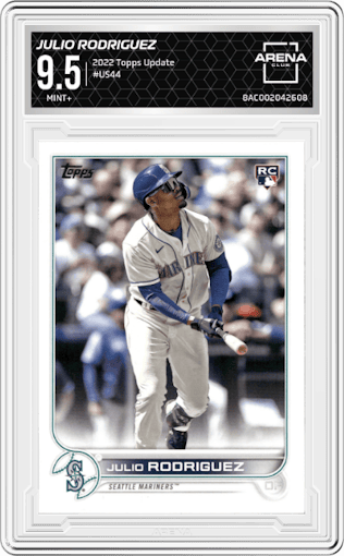 Julio Rodriguez from the 2022 Topps Update  set graded by Arena Club and given an overall grade of 9.5.