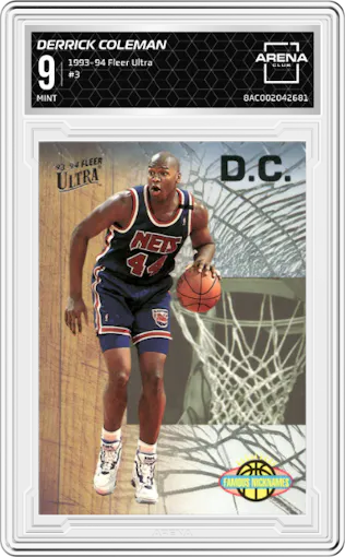 Derrick Coleman from the 1993-94 Fleer Ultra set graded by Arena Club and given an overall grade of 9.