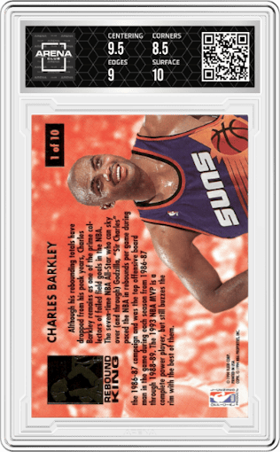 Charles Barkley from the 1993-94 Fleer Ultra set graded by Arena Club and given an overall grade of 9.