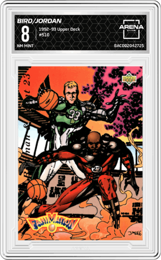 Larry Bird/Michael Jordan from the 1992-93 Upper Deck  set graded by Arena Club and given an overall grade of 8.