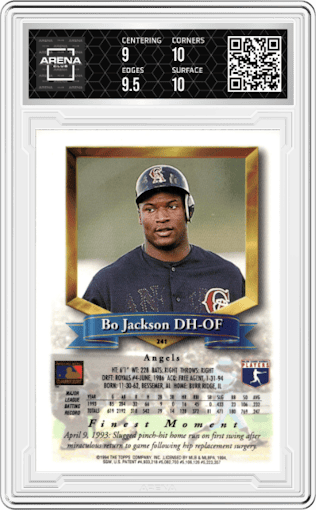 Bo Jackson from the 1994 Topps Finest set graded by Arena Club and given an overall grade of 9.5.