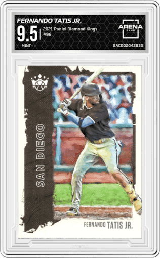 Fernando Tatis Jr. from the 2021 Panini Diamond Kings set graded by Arena Club and given an overall grade of 9.5.